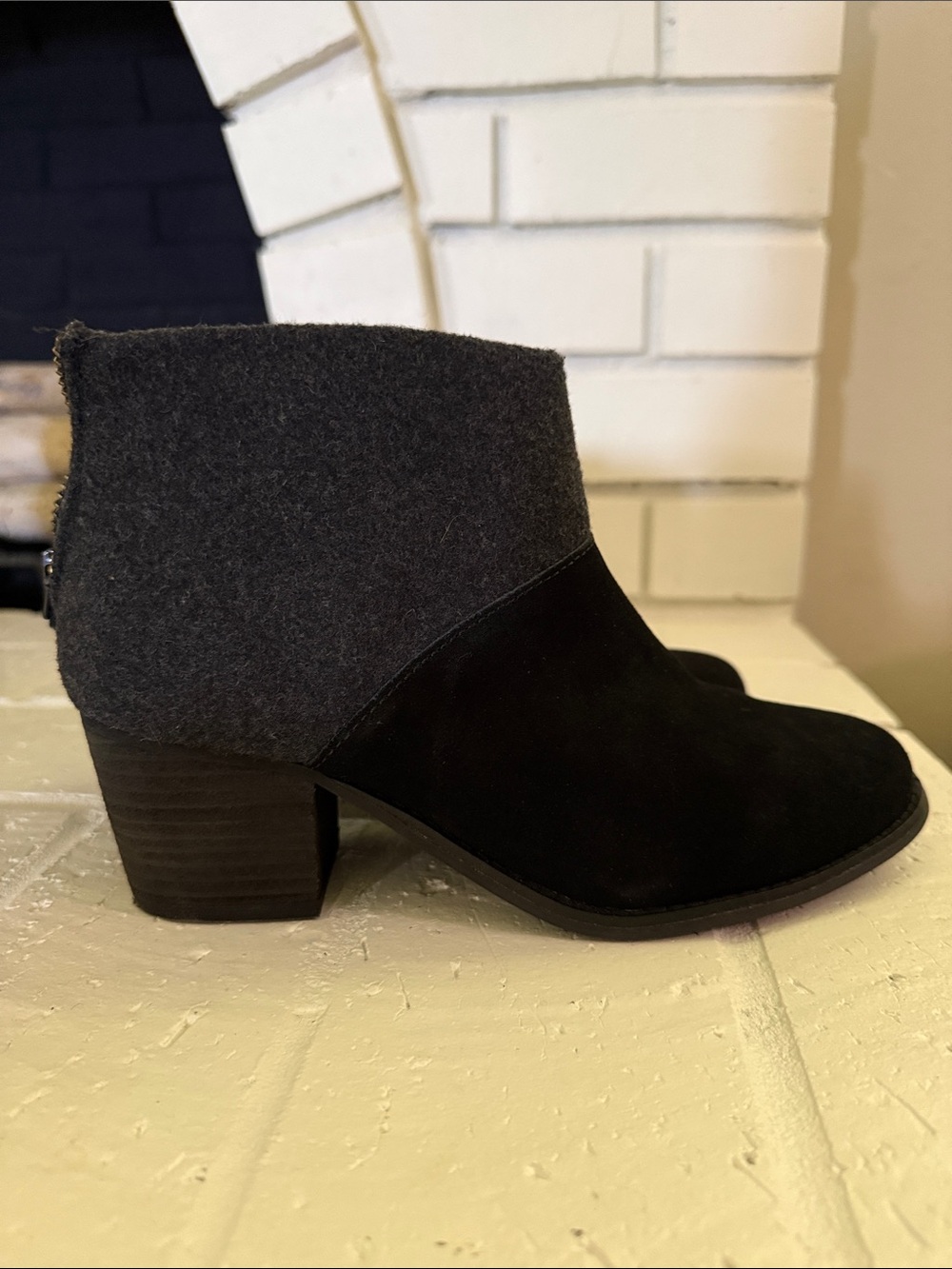 Toms Black Suede and Gray Felt Ankle Booties
